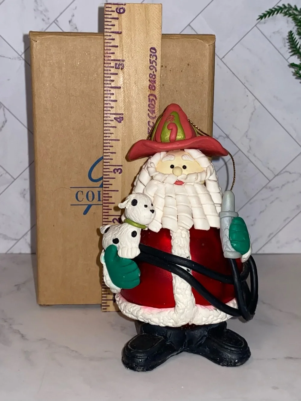 Vintage Occupational Santa Fireman Firefighter Christmas Ornament with Box